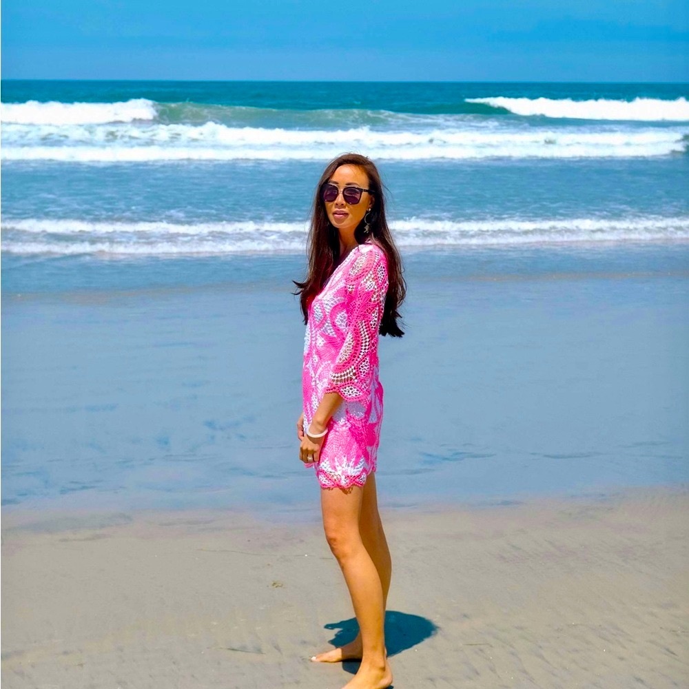 Lilly Pulitzer NWT 🦄 Lottie Romper Pink Juice Stand Crochet $278 Size 00 🦄 - Picture 11 of 15